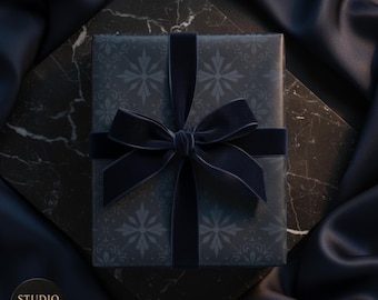 Navy Snowflake Wrapping Paper, Christmas Gift Wrap, Elegant Winter Holiday Paper Roll