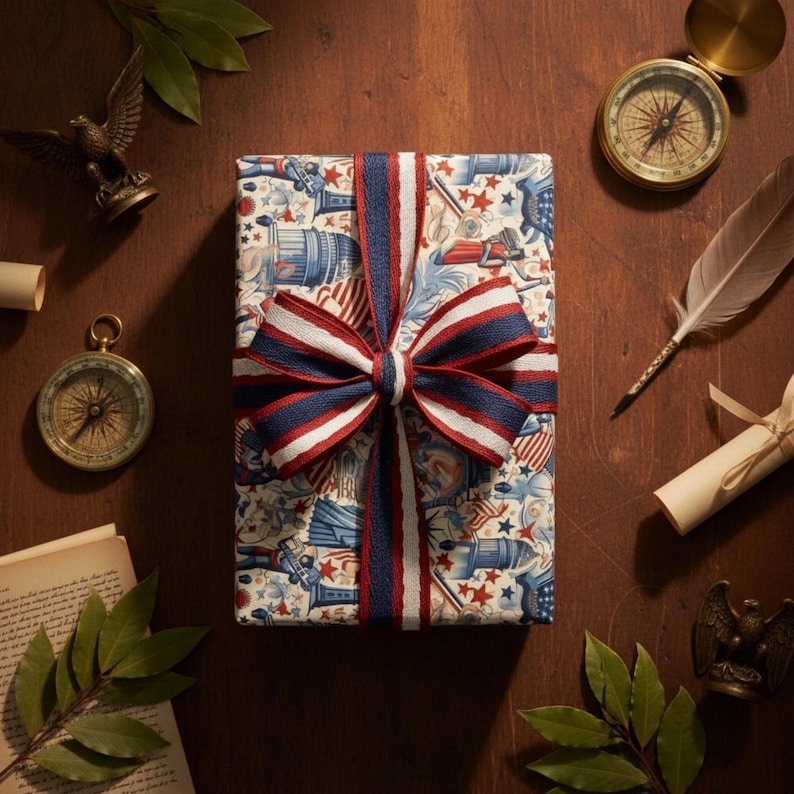 American Patriotic Gift Wrap: Abstract Red, White, and Blue Design image 4