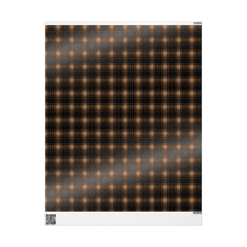 Papel de regalo rústico a cuadros marrones: Papel de regalo negro con estampado de bosque acogedor, regalo masculino imagen 8