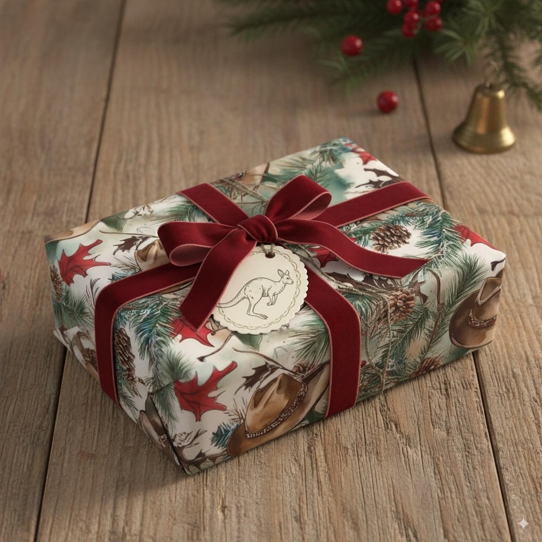 Australian Outback Holiday Wrapping Paper: Slouch Cowboy Hat & Pinecone ...