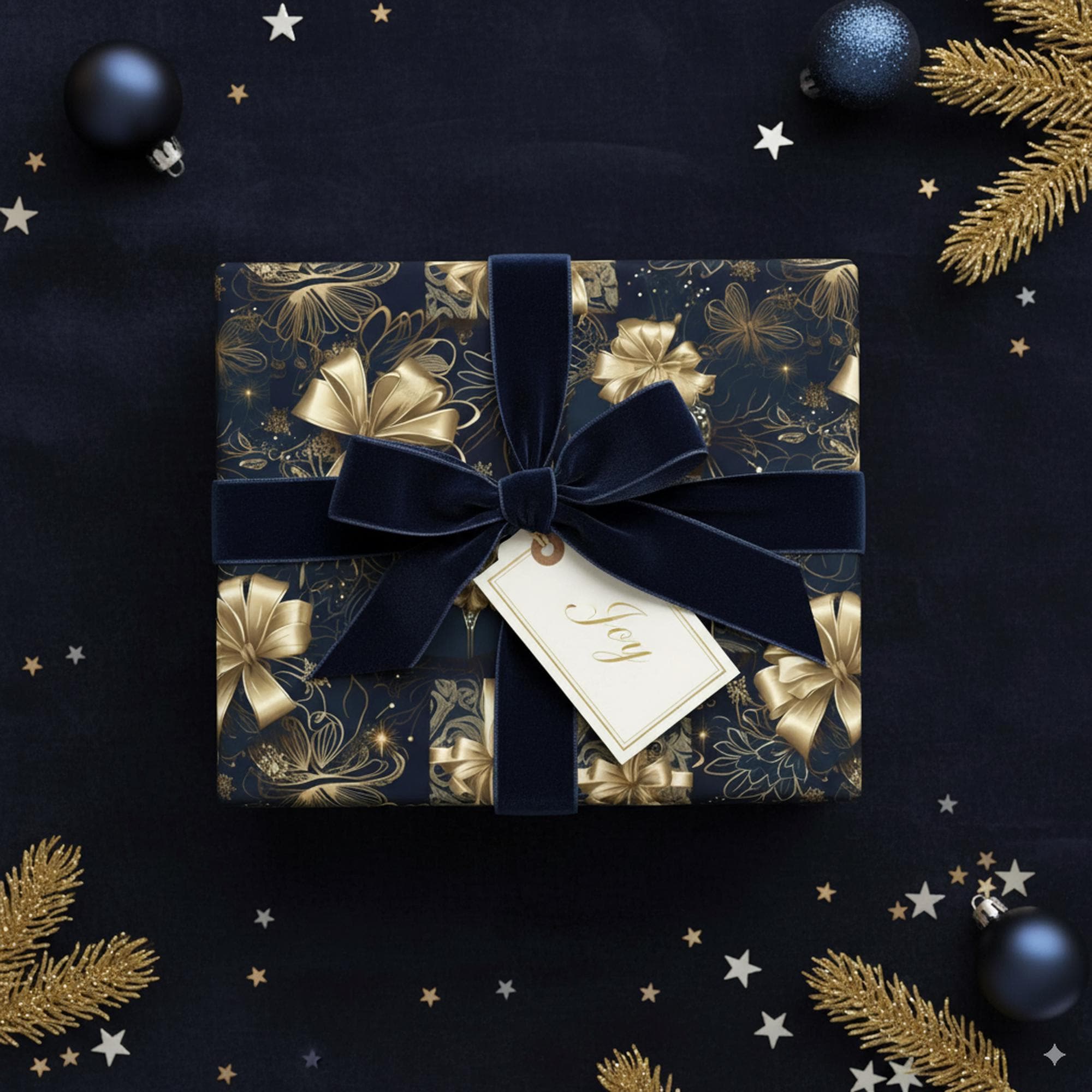 Mini Rotolo Carta Regalo Natalizia LDGOOAEL Con Linee Di Taglio – 43,2 Cm X 3m, Blu Navy Con Lamina Oro (confezione Da 3) - 2