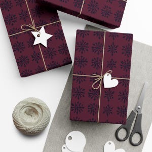Snowflake Pattern Wrapping Paper Burgundy Gift Wrap Elegant Premium Paper for Christmas Holidays Stylish Decorative Present Wrapping Festive