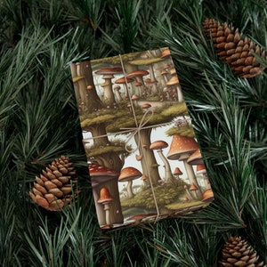 Papel de regalo con diseño de setas: diseño de bosque terroso, papel de regalo inspirado en la naturaleza. imagen 5