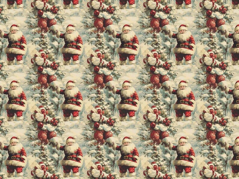 Vintage Santa Claus Wrapping Paper Holiday Gift Wrap Christmas Paper Festive Santa Gift Wrap Winter Wonderland Paper Design image 8