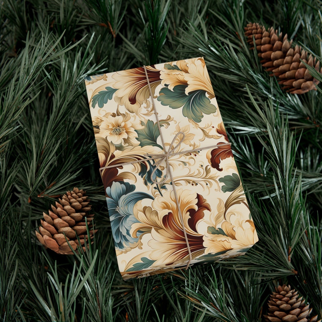 Antique Floral Gift Wrap Paper Tan Petal Flower Wrapping Paper Beige ...