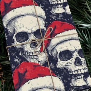 Santa Skull Wrapping Paper Christmas Gift Wrap Holiday Paper Santa Hat Macabre Christmas Wrapping Dark Gift Wrap Gothic Xmas Gift Wrap Roll