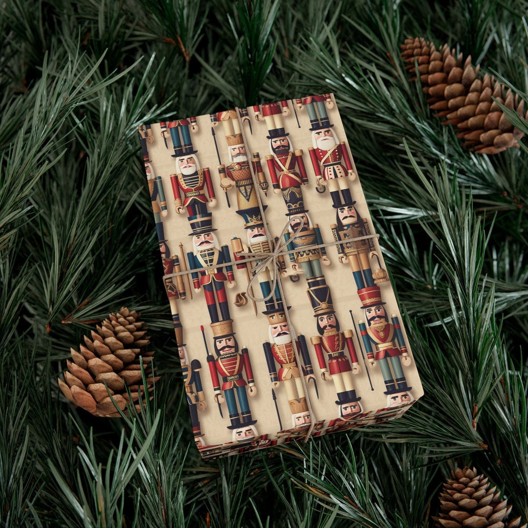 Christmas Nutcracker Wrapping Paper Wooden Toy Soldiers Gift Wrap