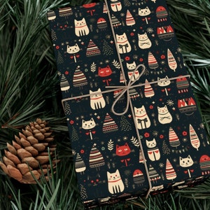 Carta da regalo per gatti di Natale Carta da regalo per gatti scuri Modello per albero di gatti Gatto nero Rosso Colori scuri Carta da regalo per gatti di Natale Miagolante Regalo per amanti dei gatti