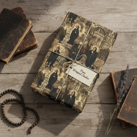 Catholic Wrapping Paper: Elegant Religious Gift Wrap, Orthodox Priest Gift, First Communion, Baptism