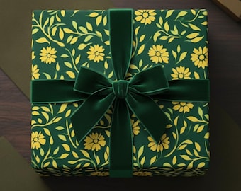 Carta da regalo floreale: confezione regalo botanica verde e gialla