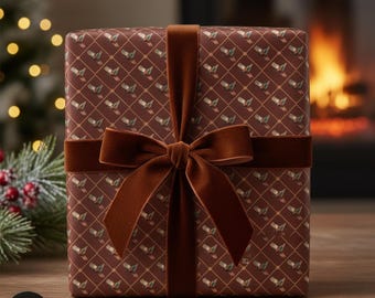 Pheasant Pattern Wrapping Paper Brown Bird Design Gift Wrap for Rustic Christmas Decor