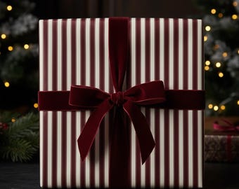 Classic Striped Wrapping Paper: Dark Burgundy Cream Gift Wrap for Holiday Occasions