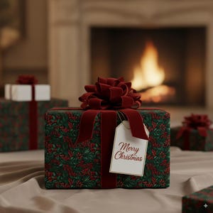 Floral Christmas Wrapping Paper: Elegant Red & Green Holly Berry Pattern image 2