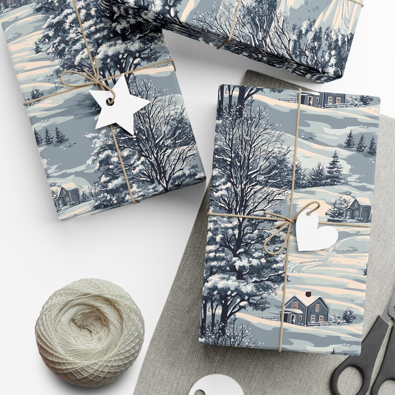 Winter Village Christmas Wrapping Paper Roll: Snowy Landscape Gift Wrap for Holidays image 6