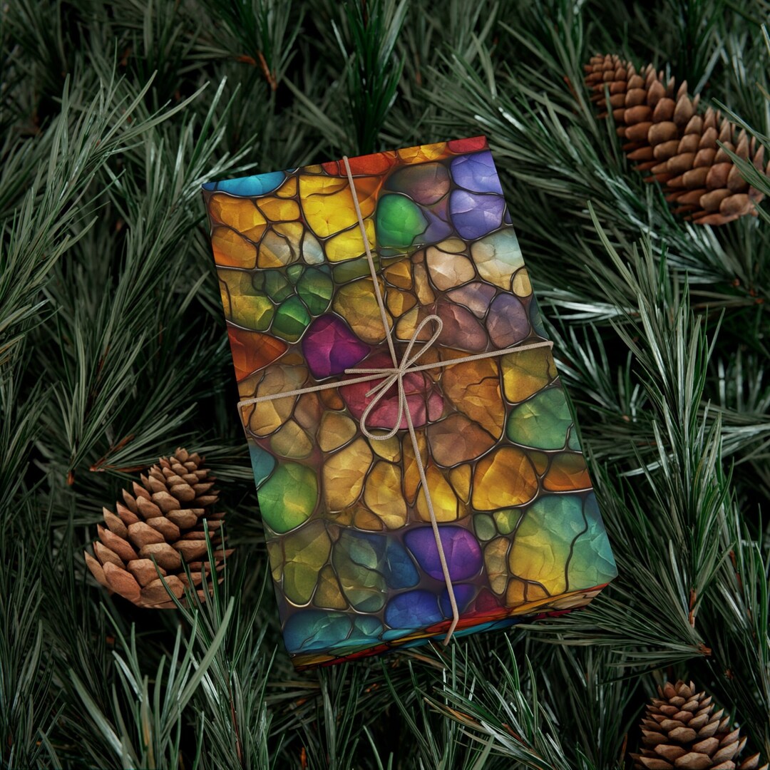 Colorful Mosaic Wrapping Paper Abstract Design Blues Greens and Reds