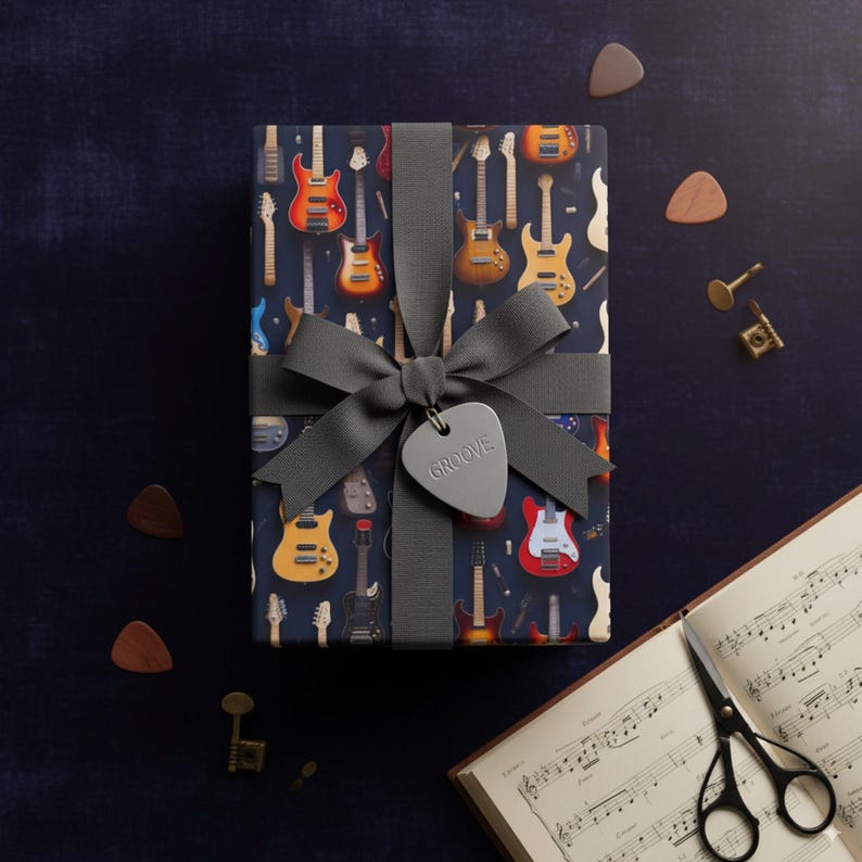Electric Guitar Wrapping Paper: Vibrant Musician Gift Wrap, Band Member Gift image 1