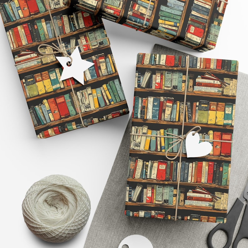 Literary Book Wrapping Paper: Colorful Book Spine Design, Vintage Library Gift Wrap image 6