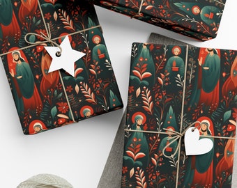 Enchanting Orthodox Gift Wrapping Paper Christian Art Colorful Flowers Teal and Orange Religious Wrapping Paper Christmas Gift Wrap Catholic