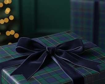 Plaid Tartan Wrapping Paper, Dark Green Gift Wrap, Purple Blue Holiday Christmas Paper
