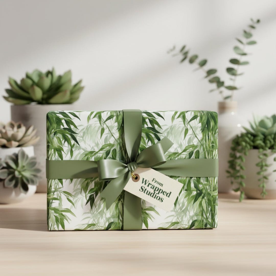 Bamboo Leaf Gift Wrapping Paper: Green Tropical Plant Print - Etsy