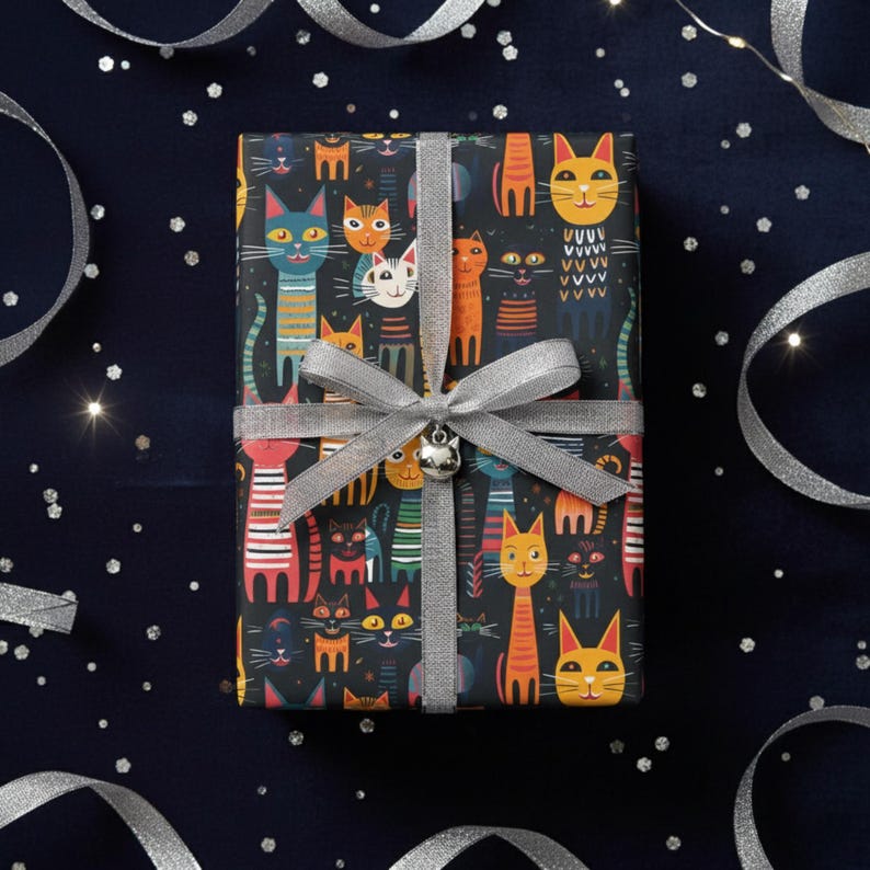 Colorful Cat Gift Wrap: Whimsical Kitten Wrapping Paper image 4