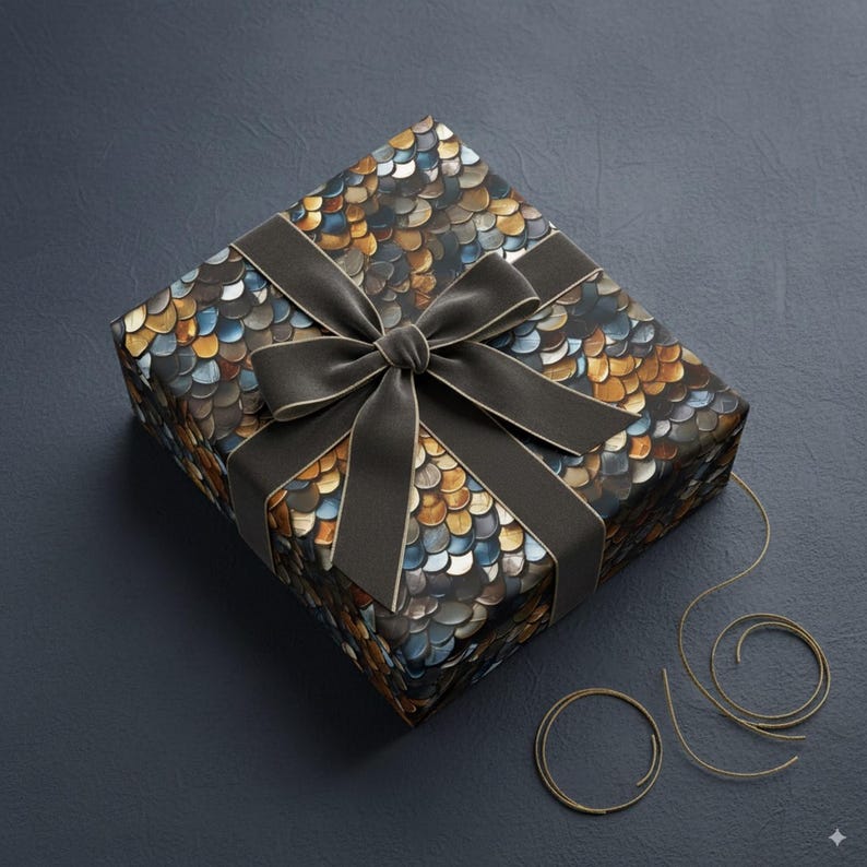 Metallic Dragon Scale Wrapping Paper: Luxury Fantasy Gift Wrap, Medieval image 1
