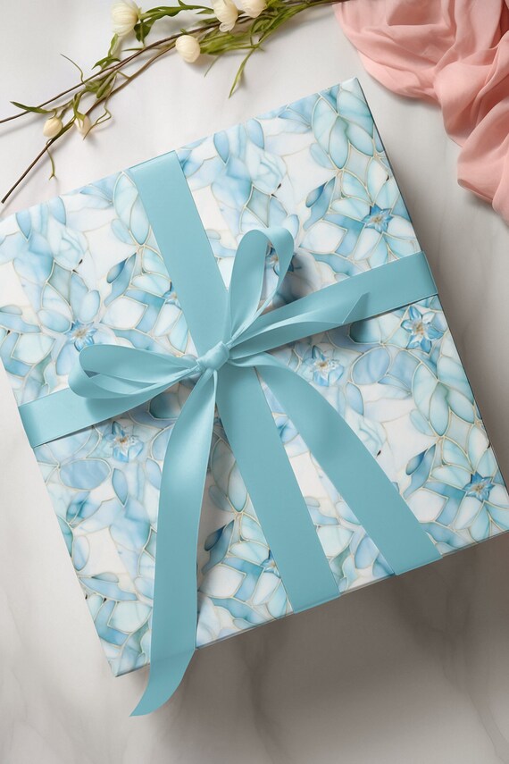 Aqua Turquoise Gift Wrap Marble Blue Flower Mosaic Design Unique Baby Shower Boy Wrapping Paper Birthday Gift Wrapping Anniversary Marbled Etsy UK