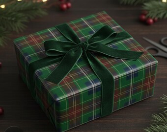 Green Plaid Christmas Wrapping Paper: Red, Green & Blue Tartan Holiday Gift Wrap Roll