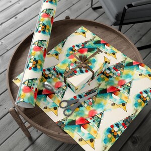 Abstract Christmas Wrapping Paper Colorful Gift Wrap Holiday Paper Festive Gift Wrap Geometric Christmas Tree Design Christmas Art Paper image 6