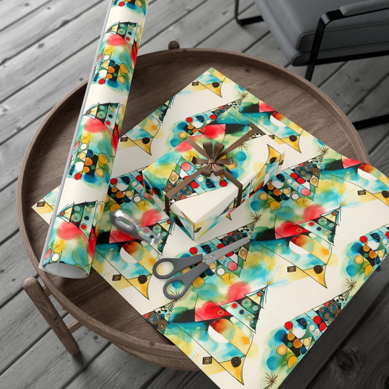 Abstract Christmas Wrapping Paper Colorful Gift Wrap Holiday Paper Festive Gift Wrap Geometric Christmas Tree Design Christmas Art Paper image 6