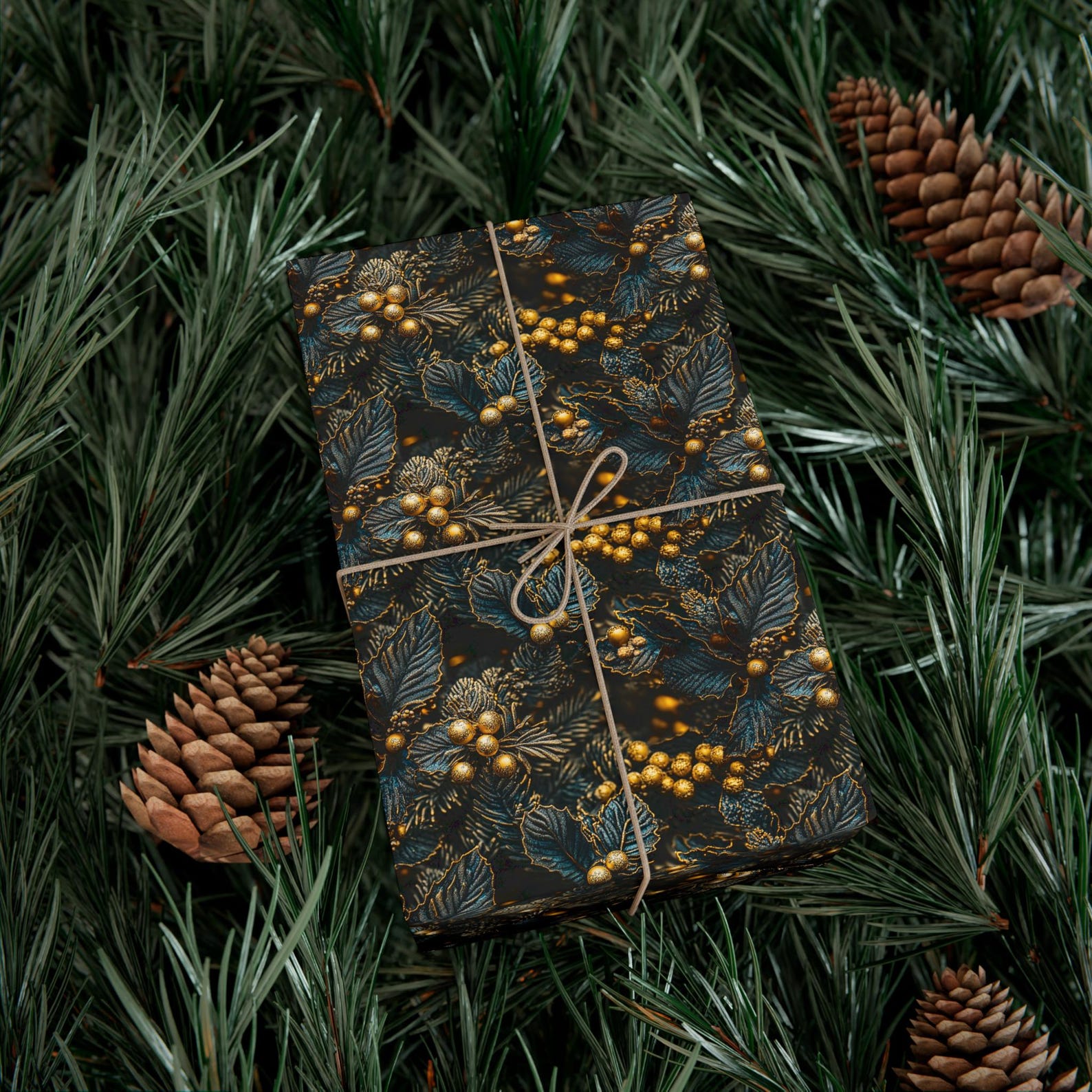 Elegant Holiday Wrapping Paper Christmas Gift Wrap Black Gold Berry ...