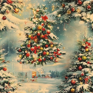 Vintage Christmas Wrapping Paper: Festive Tree, Snowy Scene (Holiday Wrap) image 6