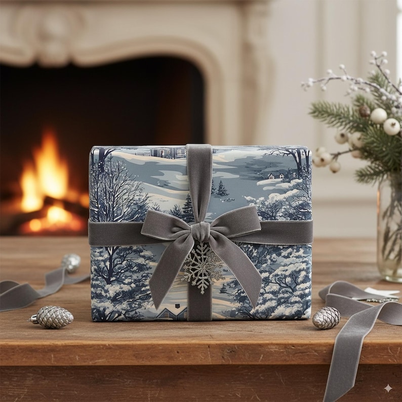 Winter Village Christmas Wrapping Paper Roll: Snowy Landscape Gift Wrap for Holidays image 1