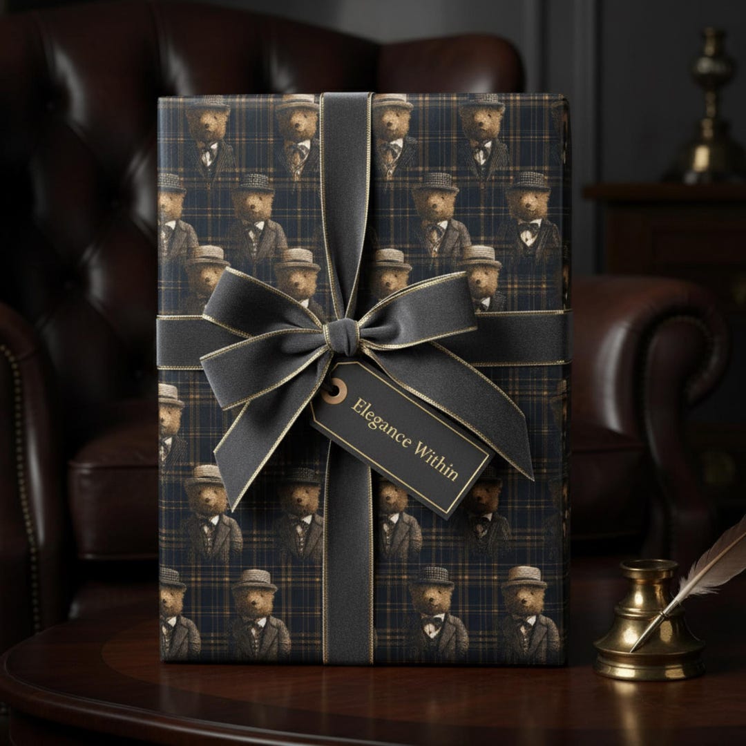 Dapper Wrapping Dapper Teddy Bear Plaid Wrapping Paper: Dark Tartan Gift Wrap - Etsy
