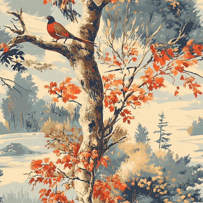 Vintage fazant inpakpapier herfstbladeren cadeaupapier herfst cadeaupapier natuur print cadeaupapier bos papier rustieke cadeaupapier jacht afbeelding 6