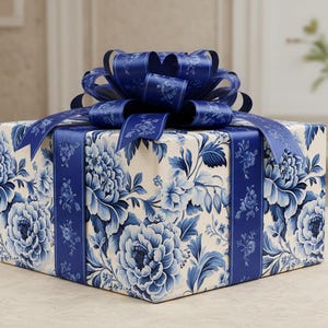 Vintage Floral Wrapping Paper Chinoiserie Blue White Gift Wrap Intricate Flower Design Perfect for Formal Gift Wrap Baby Shower Wedding Gift