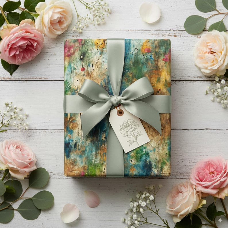 Abstract Floral Wrapping Paper: Rustic Spring Gift Wrap image 2