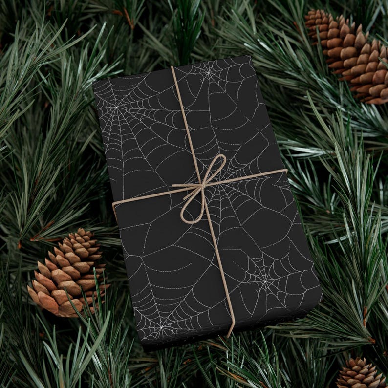 Spiderweb Halloween Wrapping Paper: Black & White Spooky Gift Wrap image 5