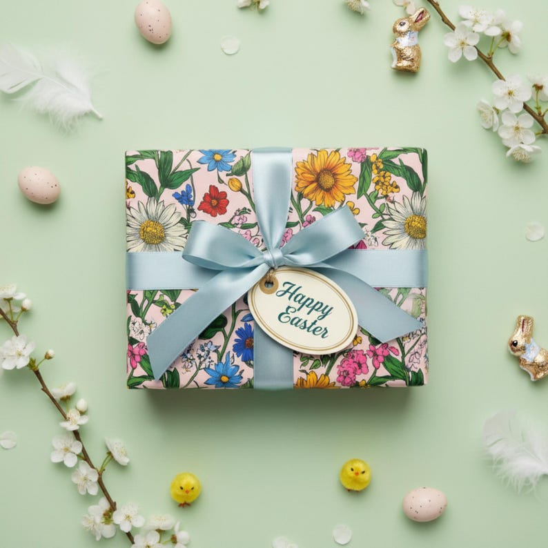 Cadeaupapier bloemen: roze wilde bloemenprint - lentefeestpapier afbeelding 1