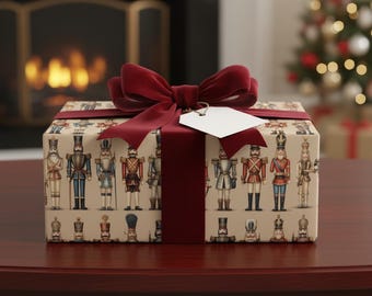 Christmas Gift Wrap Nutcracker Toy Soldier Gift Wrapping Paper Festive Green Beige Wrap Tan Xmas Detailed Soldiers Holiday Gift Wrap Roll