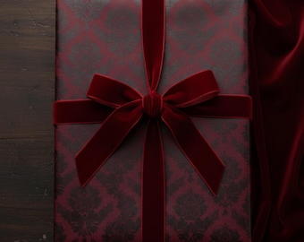 Burgundy Damask Wrapping Paper, Victorian Style Elegant Gift Wrap