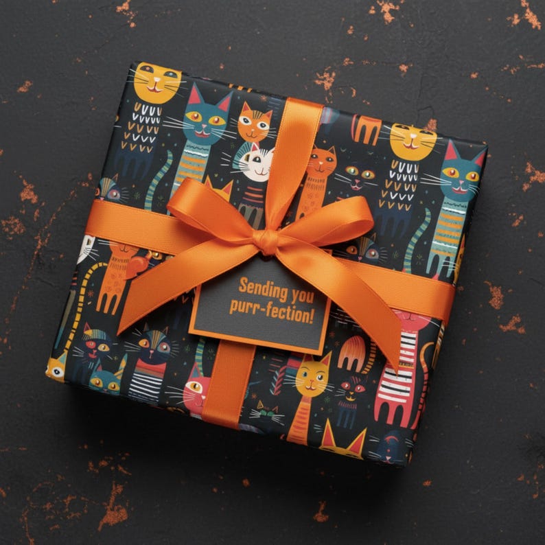 Colorful Cat Gift Wrap: Whimsical Kitten Wrapping Paper image 1