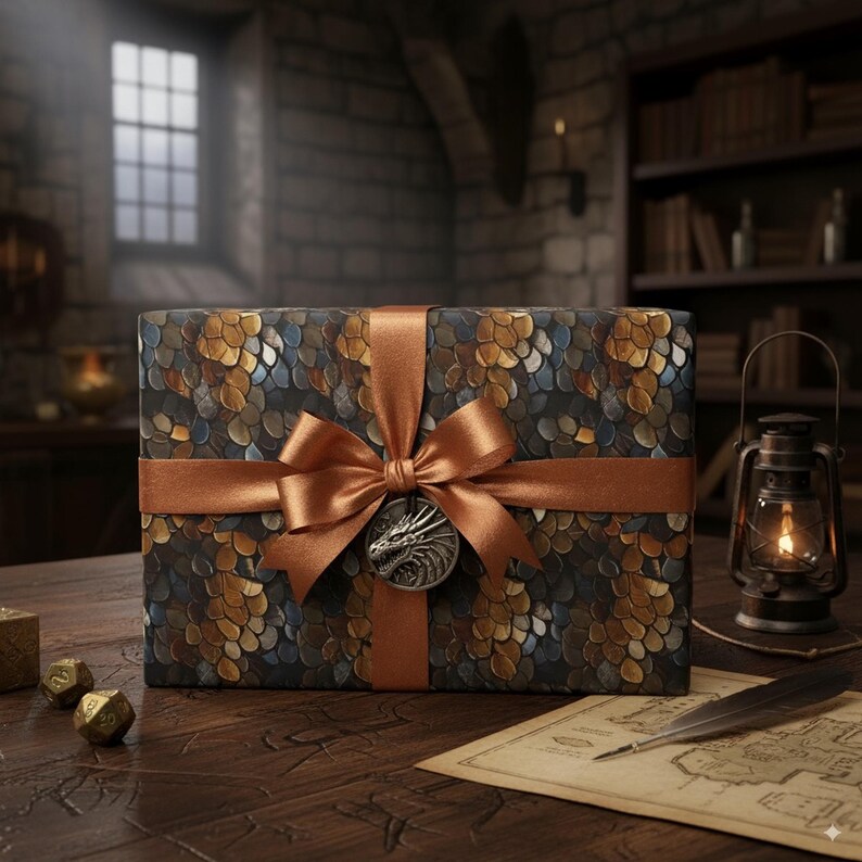 Metallic Dragon Scale Wrapping Paper: Luxury Fantasy Gift Wrap, Medieval image 5