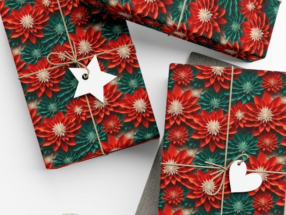 Christmas Flowers Wrapping Paper Red Orange Teal Green Floral Gift Wrapping  Paper Christmas Non Traditional Luxury Sunflower Gift Wrap Paper 