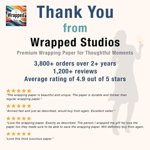May include: A promotional graphic for Wrapped Studios, featuring the text "Thank You" and customer testimonials. The logo is in the upper left corner. The graphic highlights 3,800+ orders, 1,200+ reviews, and an average rating of 4.9 out of 5 stars.
