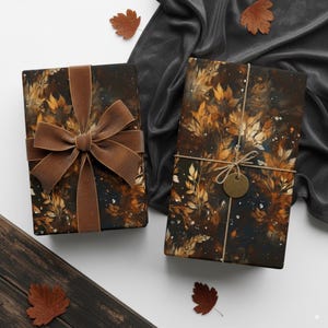 Inpakpapier herfstbladeren: donker bos herfstcadeaupapier afbeelding 4