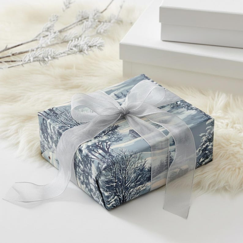 Winter Village Christmas Wrapping Paper Roll: Snowy Landscape Gift Wrap for Holidays image 3