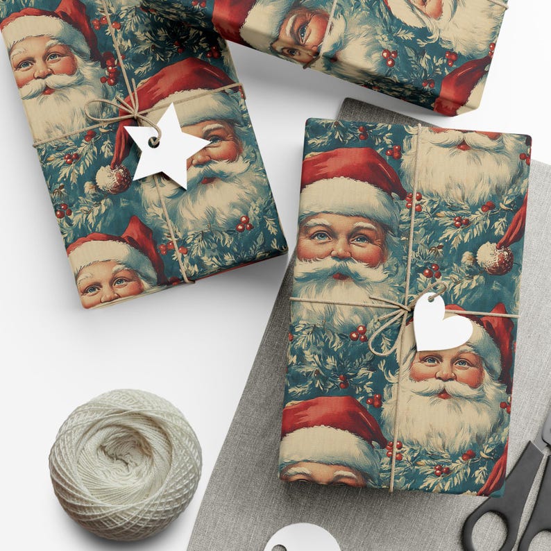 Vintage-Weihnachtsmann-Geschenkpapier: Festliches Weihnachtsgeschenkpapier Bild 3