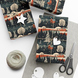 Rustic Winter Village Christmas Wrapping Paper: Snowy Farmhouse Forest Gift Wrap image 8