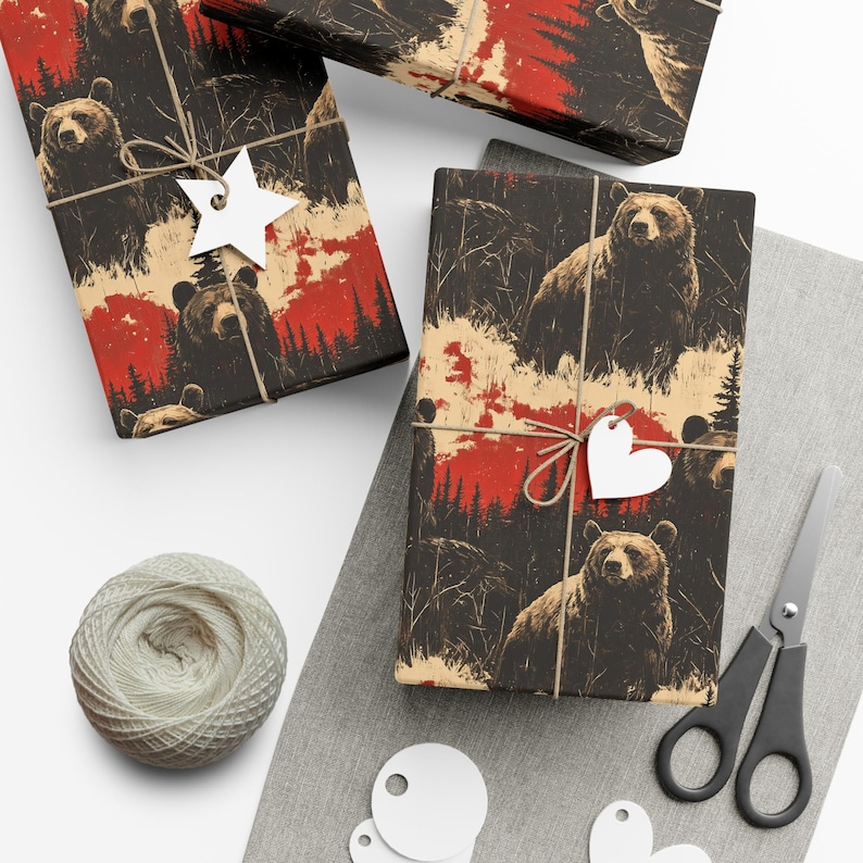 Rustic Brown Bear Wrapping Paper: Nature Forest Gift Wrap, Wilderness Camping Gift image 5